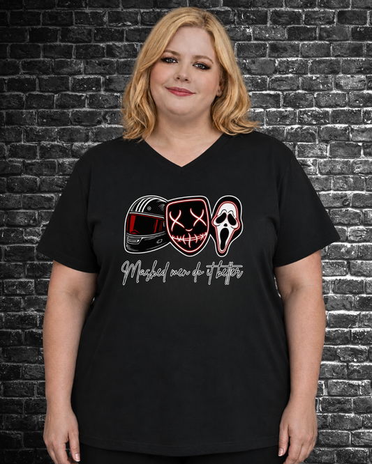Plus size female wearing Masked Men Do It Better 2XL Tshirt