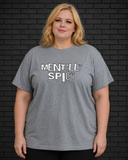 Plus size model wearing grey crew neck Mentally Spicy Tee