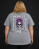Plus size model wearing grey Mentally Spicy Tee