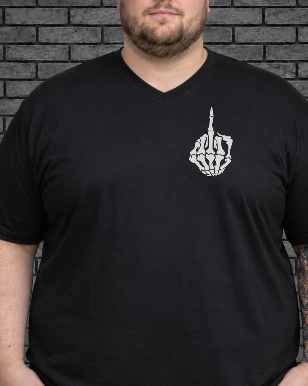 Plus size model wearing a black v neck I Do What My Wife Wants Tee