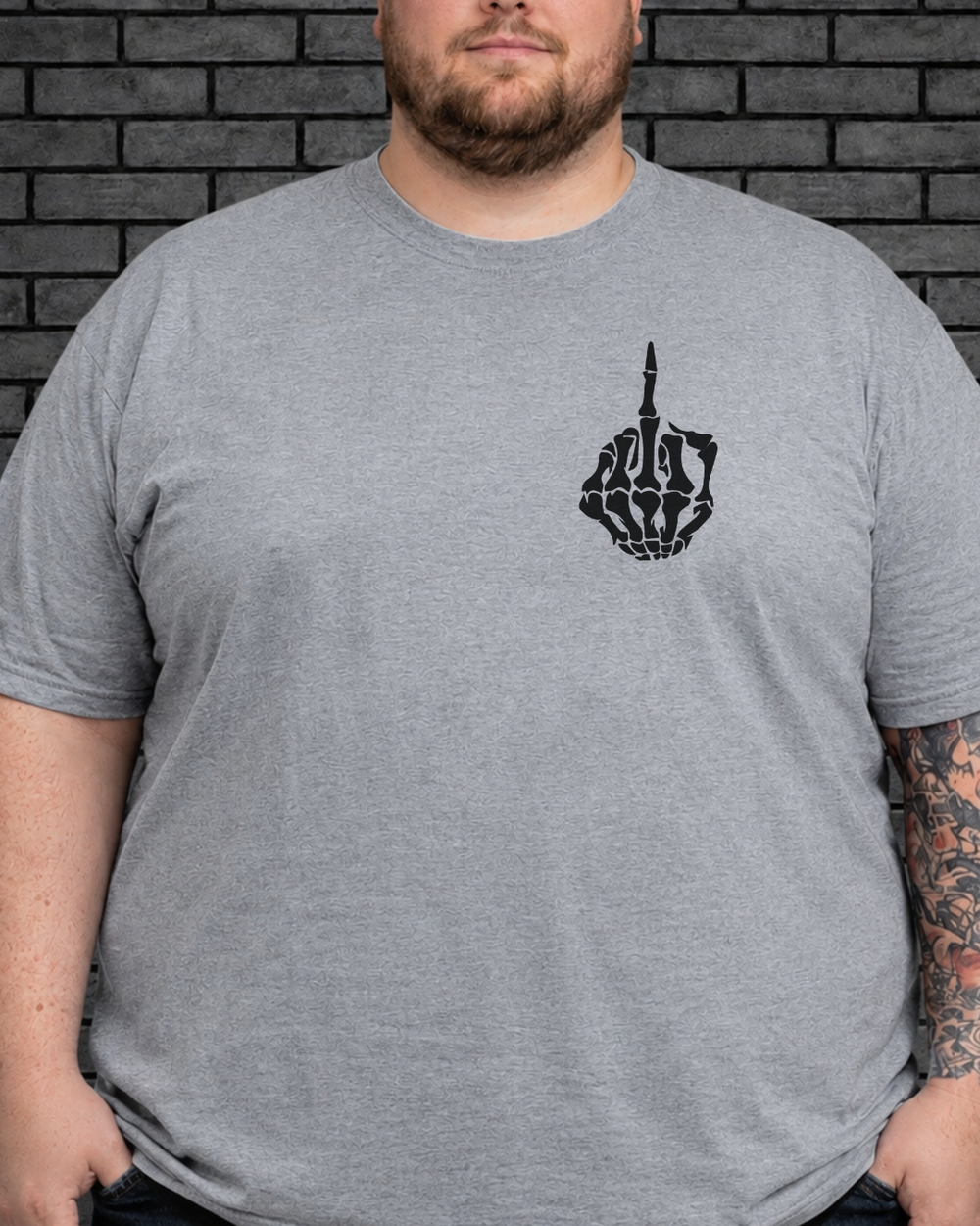 Plus size model wearing a grey crew neck I Do What My Wife Wants Tee
