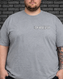 Plus size model wearing grey crew neck Mentally Unhinged Tee