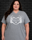 Plus size model wearing grey v neck Morally Grey Tee